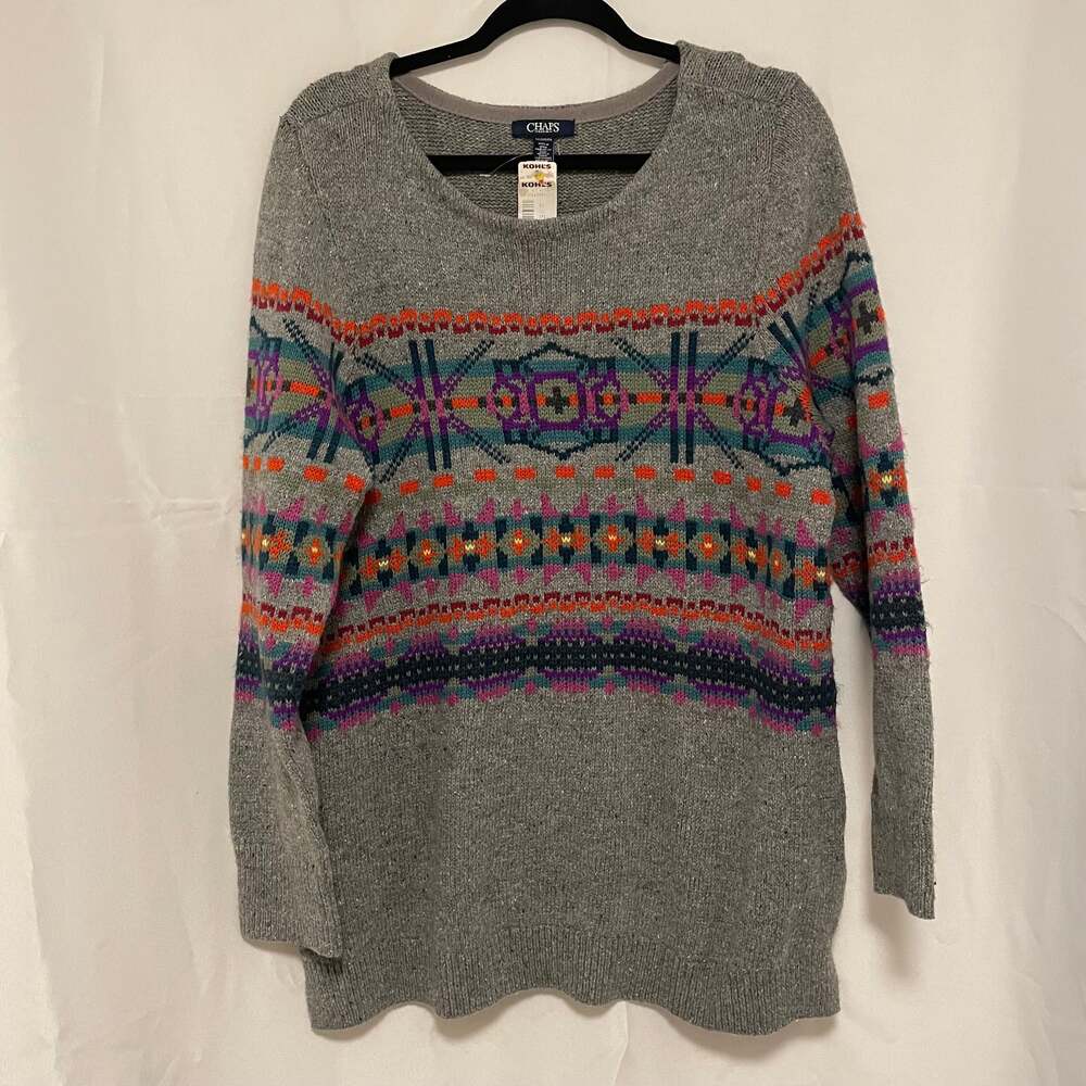 NWT Chaps Denim Aztec Sweater 2XL Gray Colorful‎ Southwestern Navajo